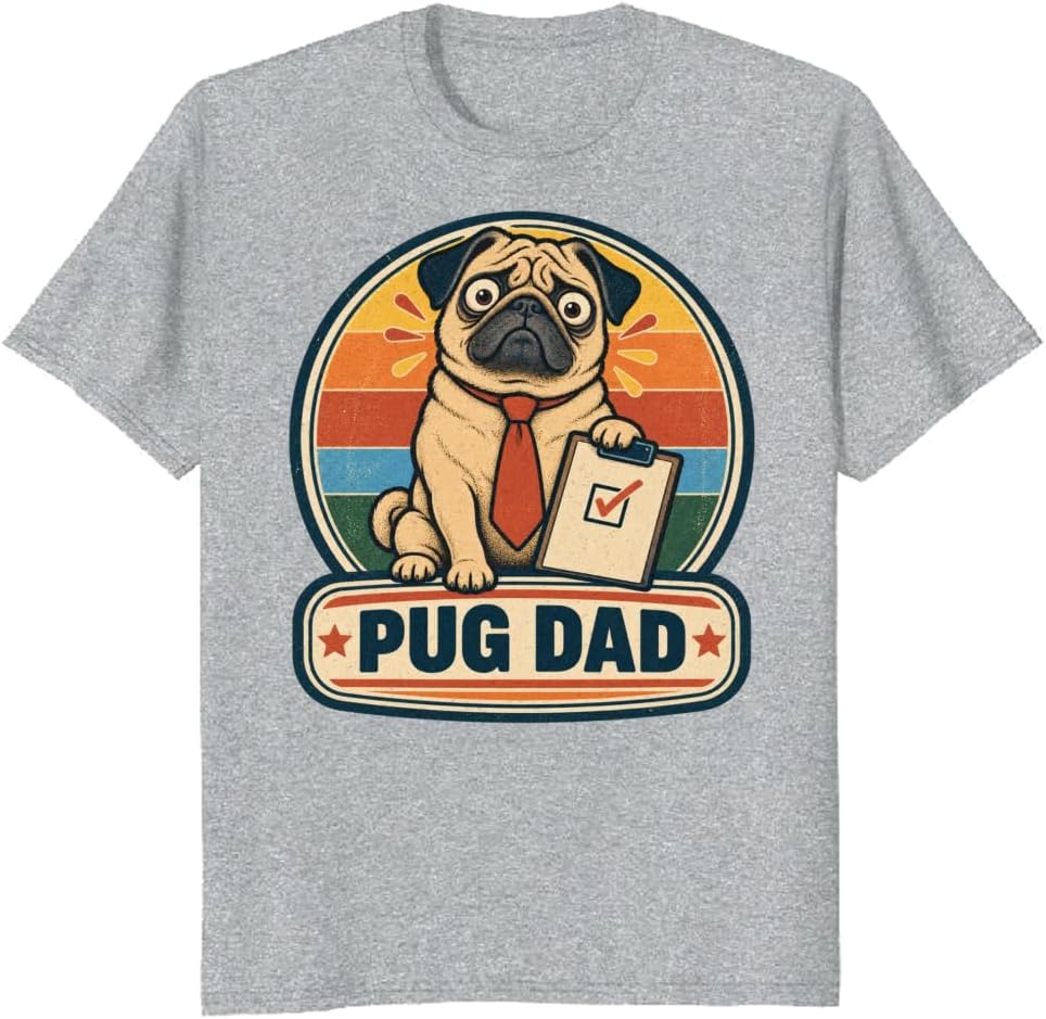 Pug Dad T-Shirt Ukiyo-e Graffiti Wrinkled Portrait Graphic Tee - S4