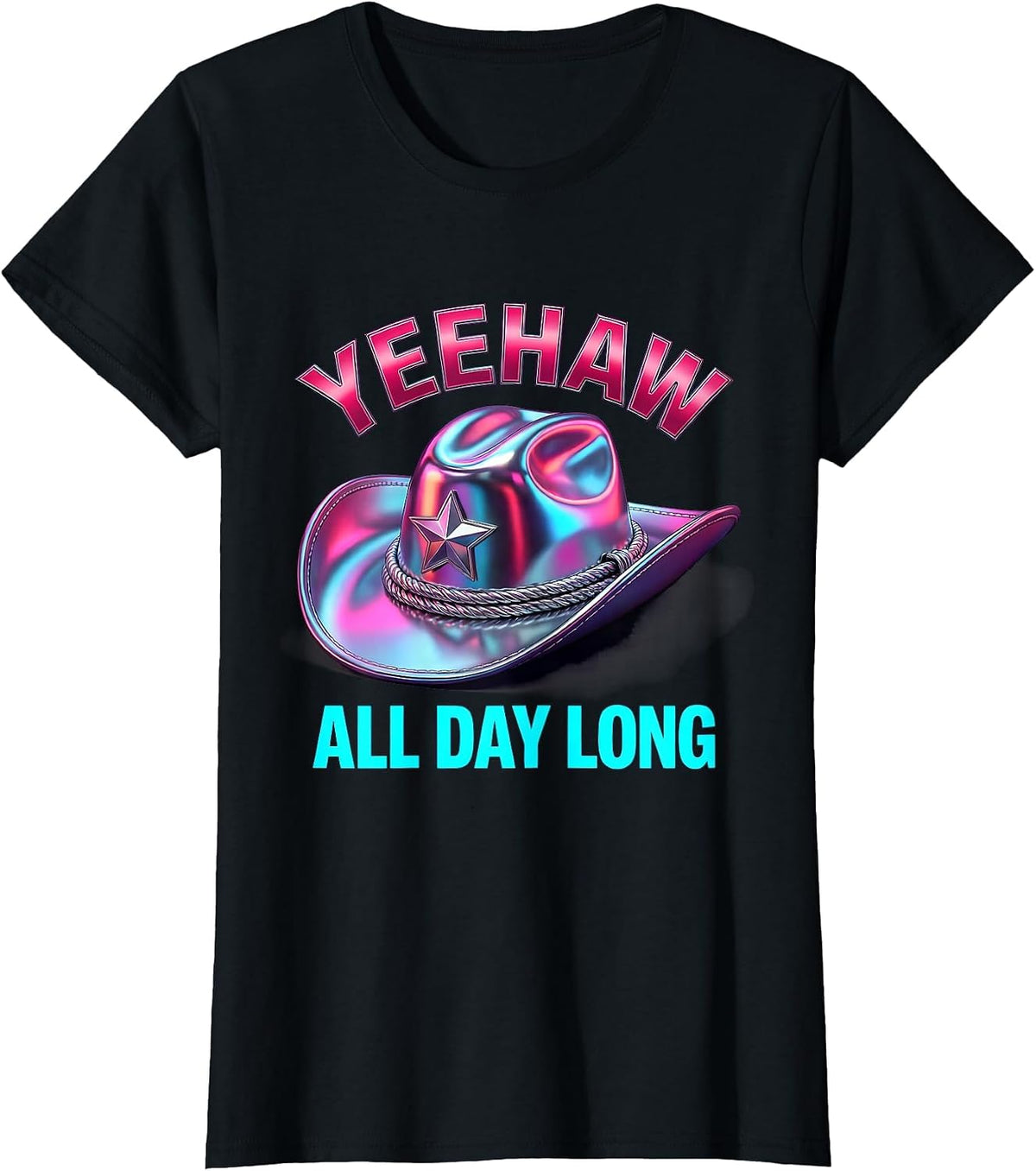 Women's Yeehaw All Day Long Cowgirl Design T-Shirt - Black