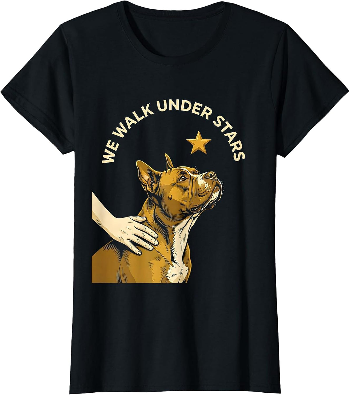 We Walk Under Stars Pitbull Van Gogh Style Starry Night Art T-Shirt - Black
