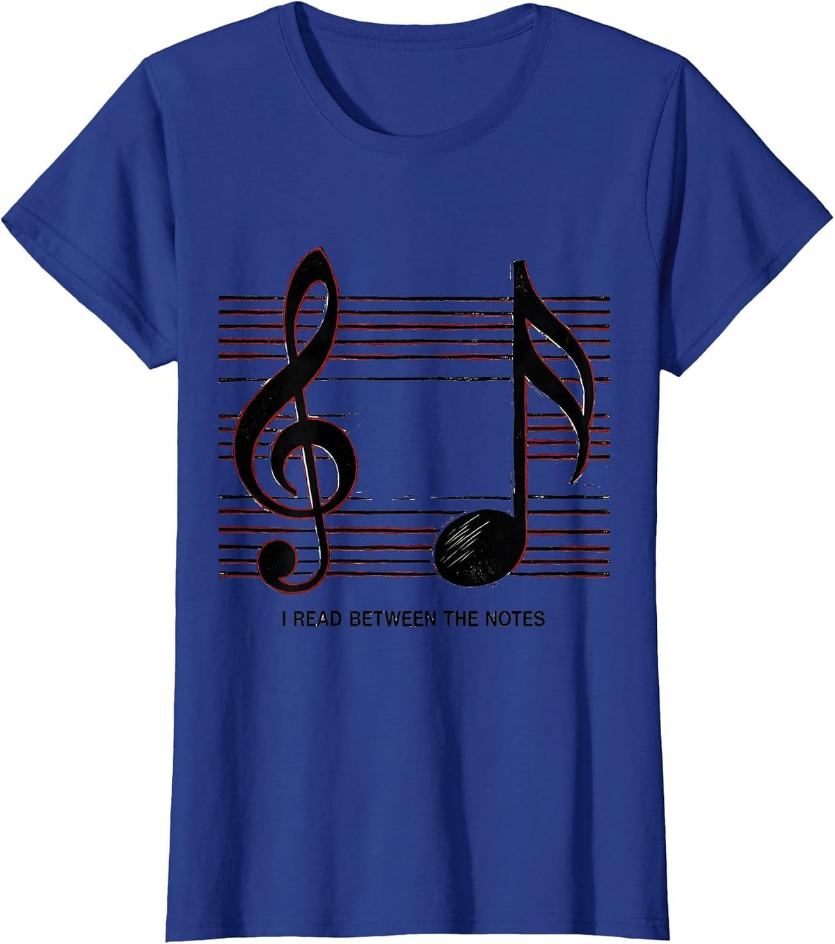 Women's I Read Between The Notes Funny Music Lover Pianist Humor T-Shirt - Royal Blue