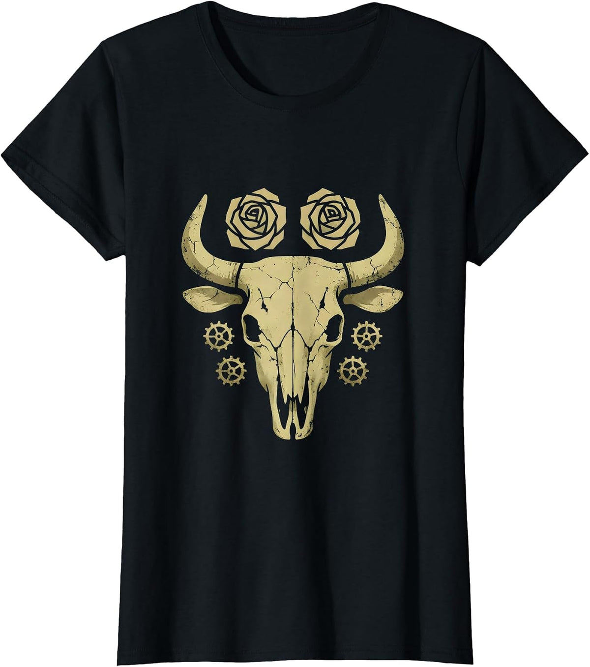 Rhinestone Cowgirl Boots Spurs and Roses Graphic T-Shirt - Black