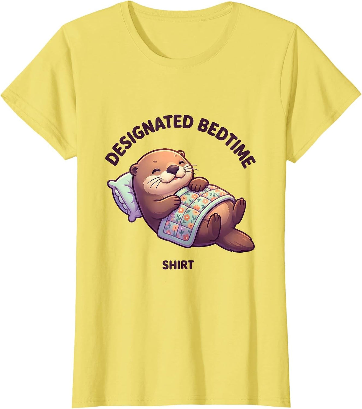 Designated Bedtime Shirt Cute Kawaii Sea Otter Animal T-Shirt - Lemon Yellow
