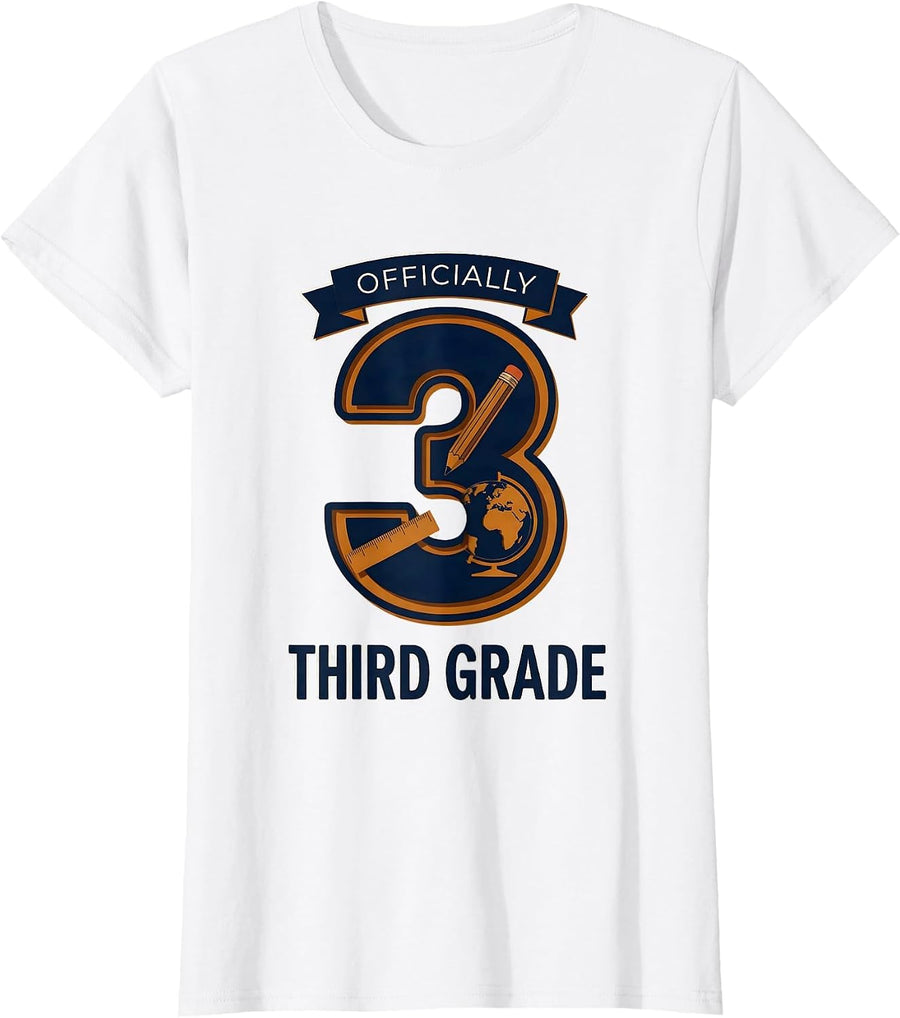 Women's Officially Third Grade Playful School Pride Teacher Team T-Shirt - White