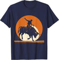 Bull Rider Gripping Rope Mid-Buck Rodeo Art T-Shirt - Navy Blue