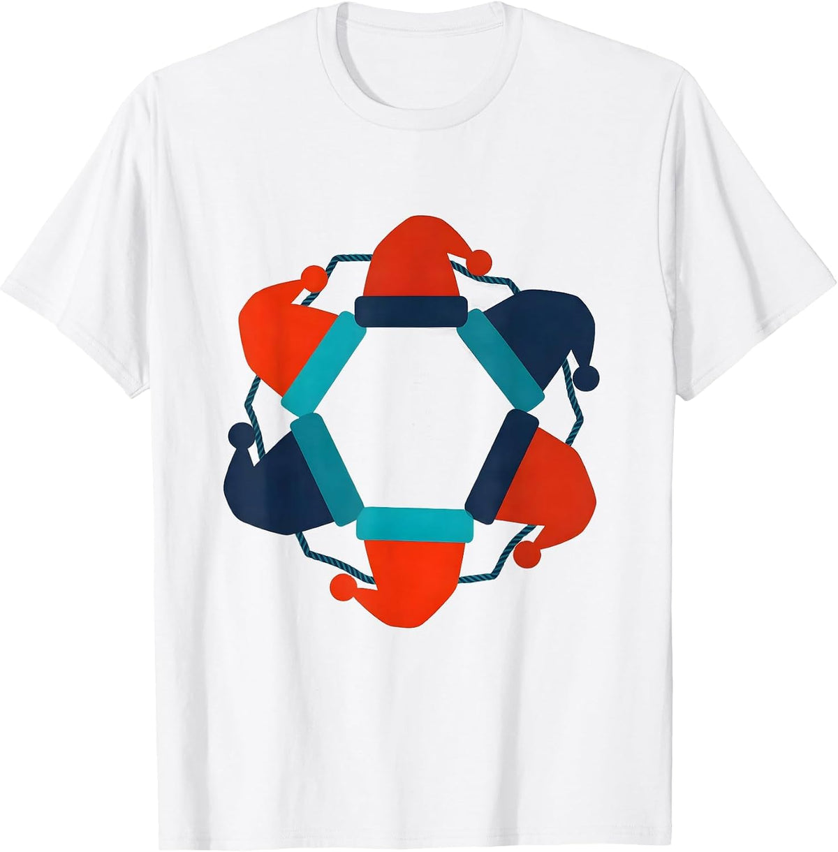 Men's Santa Hat Lights Hexagonal Wreath Family Matching Christmas T-Shirt - White