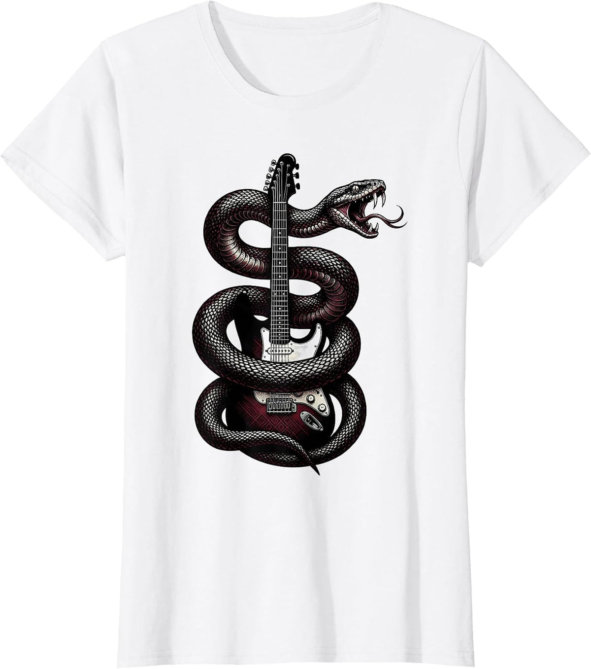 Serpent and Electric Guitar Metal Band Graphic T-Shirt - White