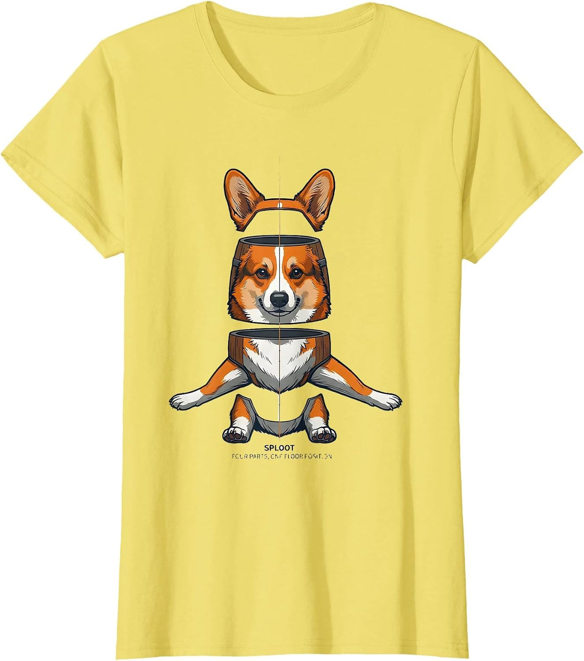Women's Sploot: Four Parts, One Floor Position Funny Corgi Dog Lover T-Shirt - Lemon Yellow