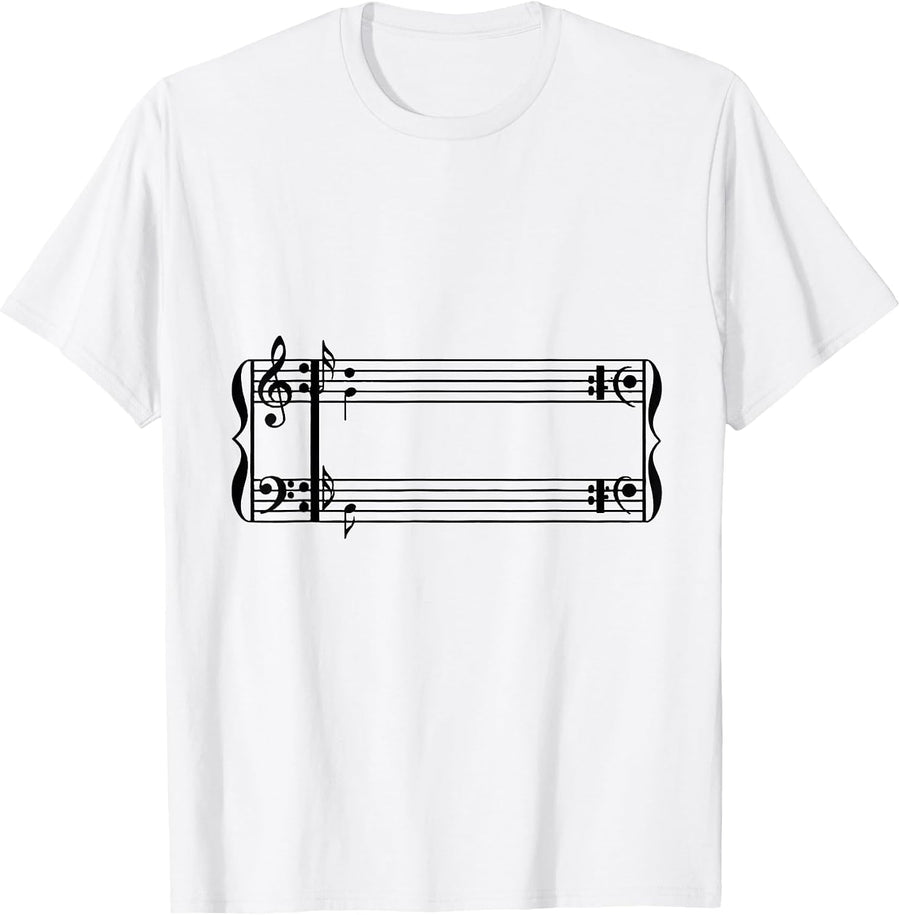 Men's Music Staff Fragment Repeat Barline Symbol Funny Musician T-Shirt - White