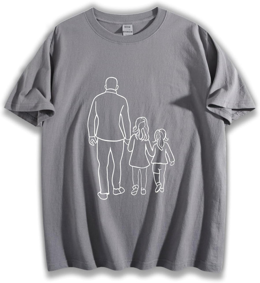 Men’s Dad Two Daughters Back View Line Art Father’s Day Short Sleeve T-Shirt, Dad of Two Girls Family Silhouette Gift Tee -