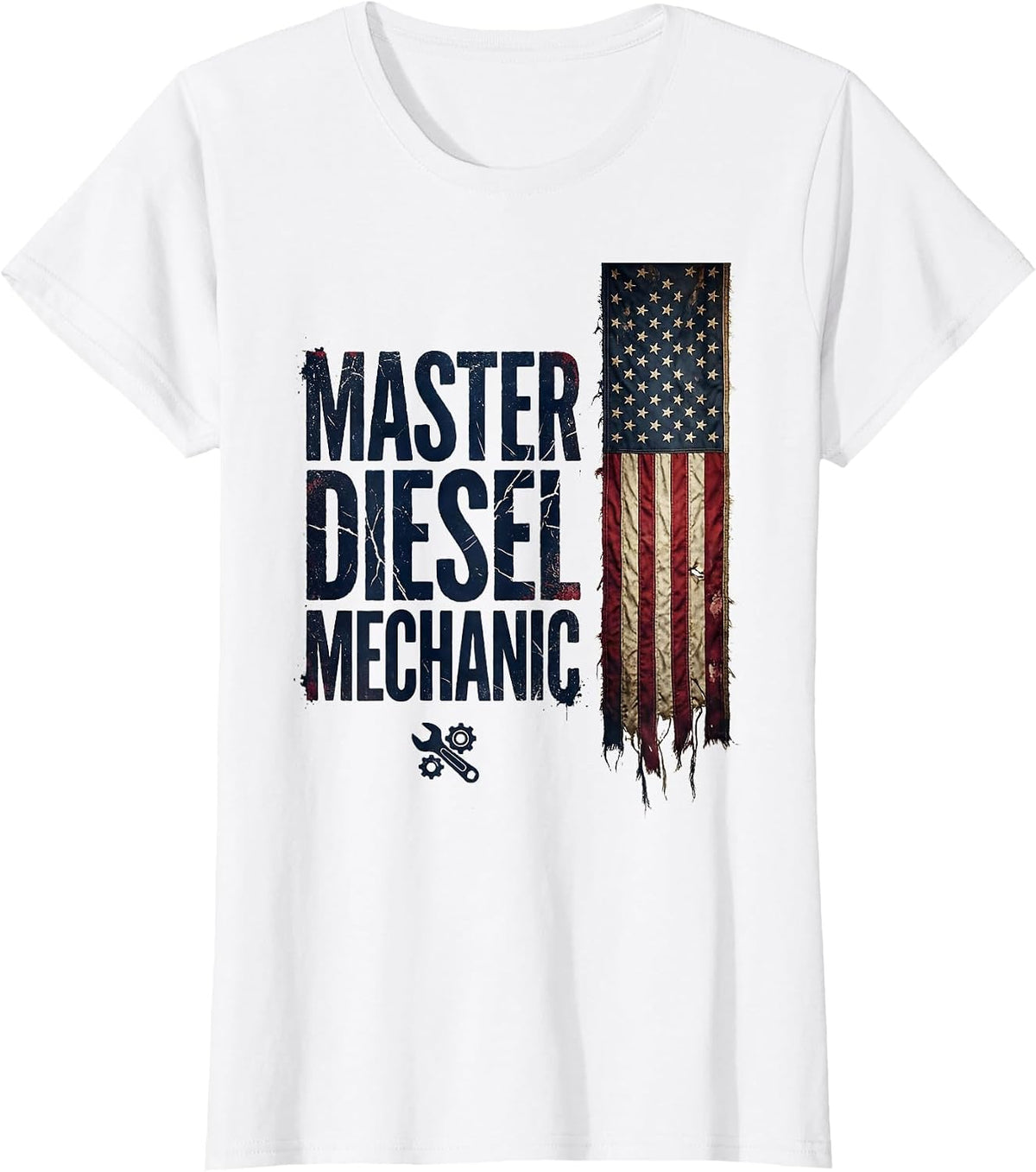 Master Diesel Mechanic Distressed American Flag Mechanic T-Shirt - White