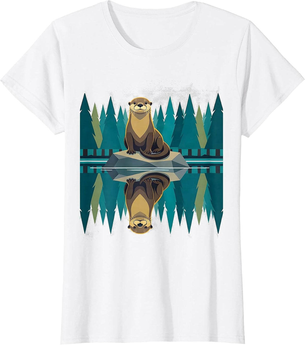 Women's Otter Lake Reflection Forest Nature Wildlife T-Shirt - White