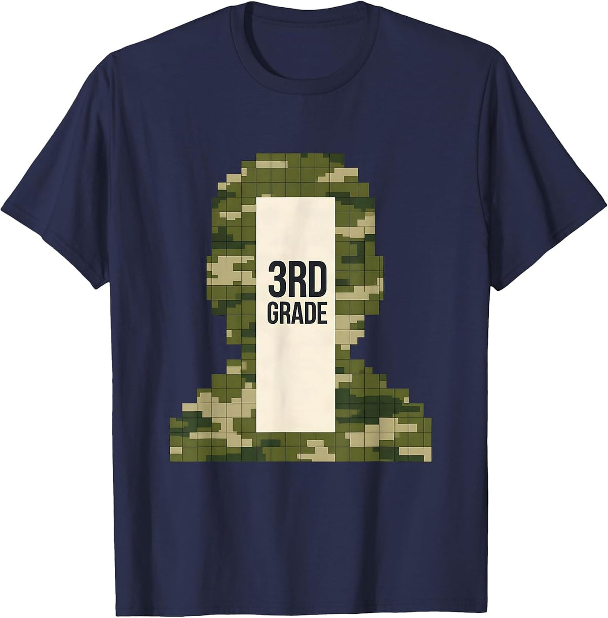 Men's 3rd Grade Pixel Art Camo Back To School Boys Teachers T-Shirt - Navy Blue