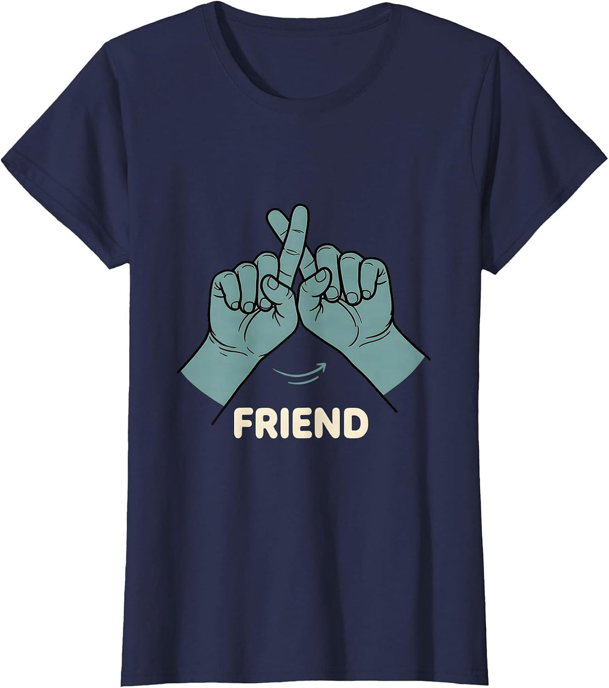 Women's FRIEND ASL Sign Language Teacher Gift Awareness T-Shirt - Navy Blue