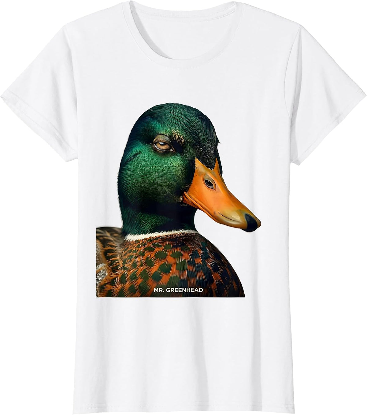 Women's Mr. Greenhead Mallard Duck Hunting Camo Wildlife Humor T-Shirt - White