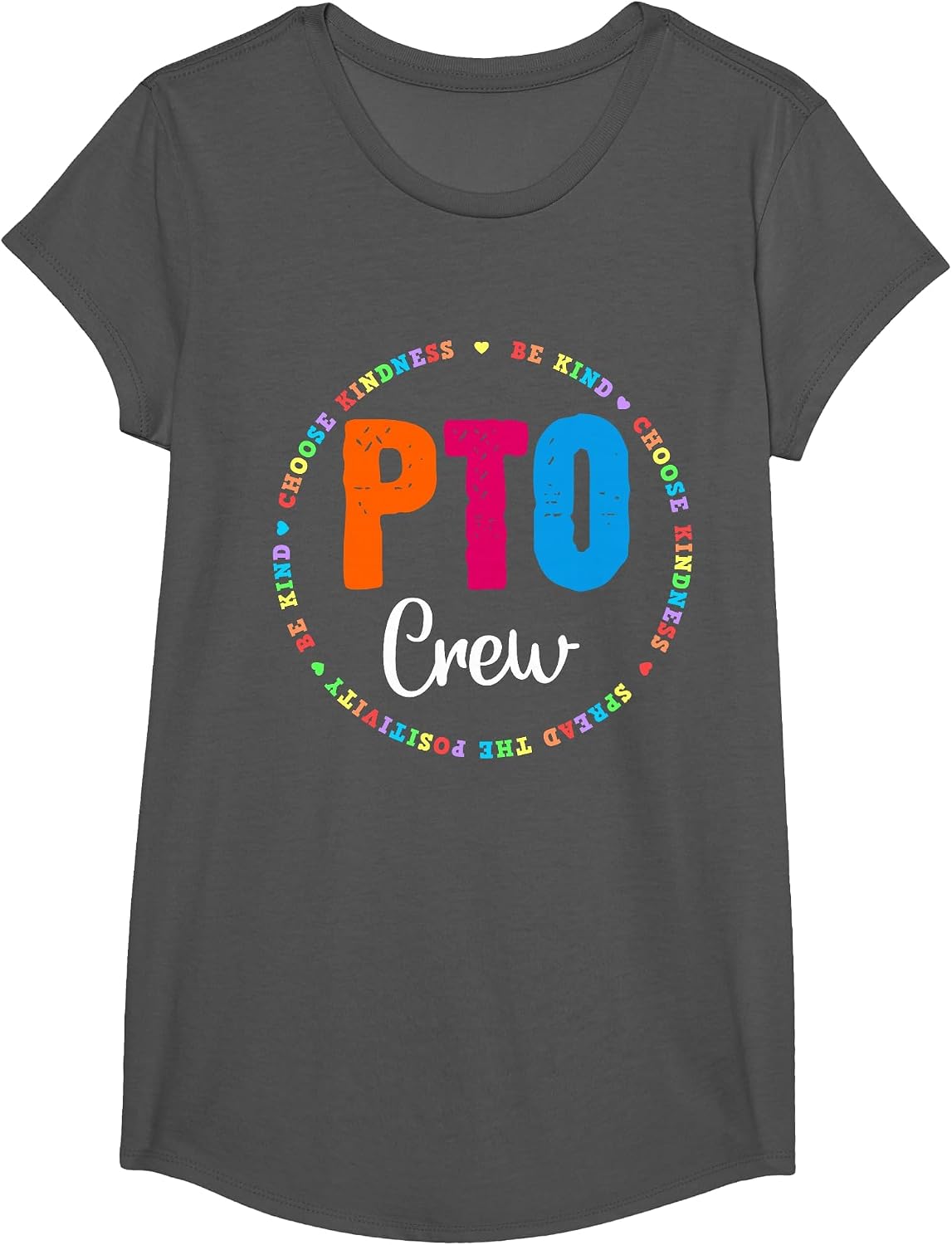 PTO Crew Parent School Volunteer Board Mom Parent Teacher T-Shirt - Girls Asphalt Grey