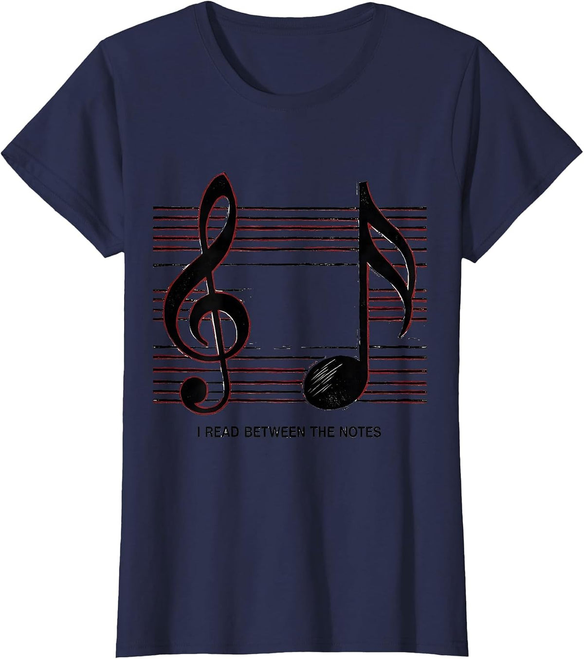 Women's I Read Between The Notes Funny Music Lover Pianist Humor T-Shirt - Navy Blue