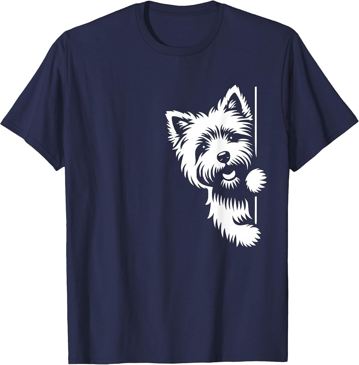 Cute Cairn Terrier Dog Peering Graphic Design T-Shirt - Navy Blue