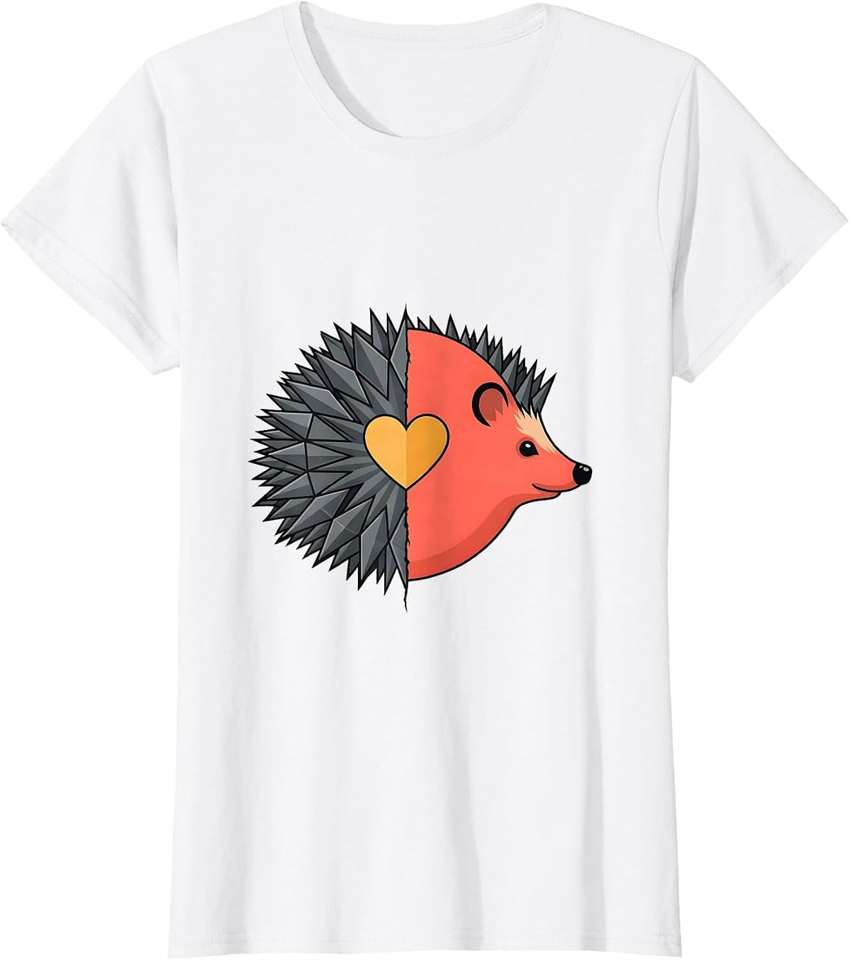 Women's Hedgehog Half Split Cute Cartoon Animal Lover Humor T-Shirt - White