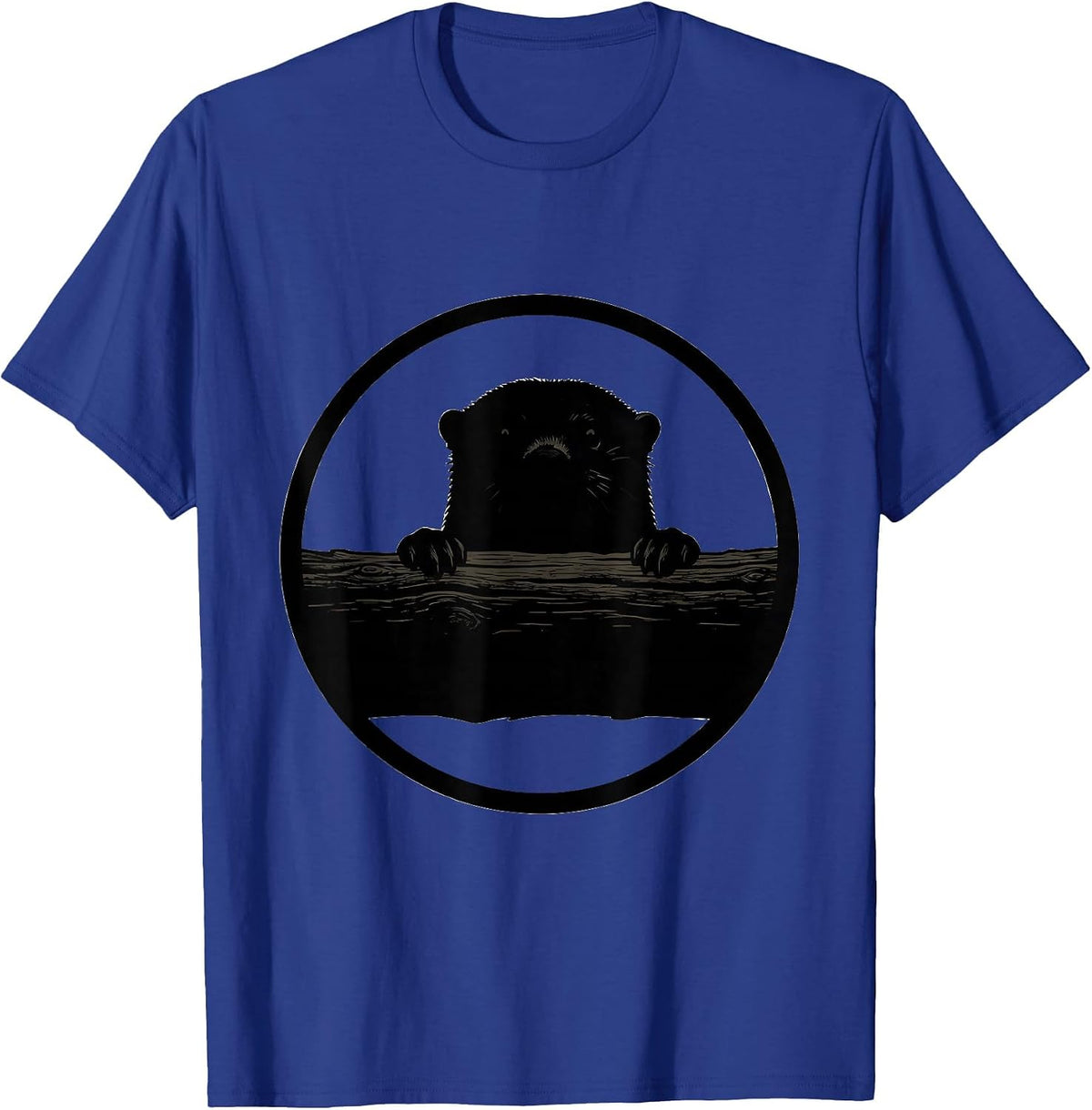 Men's Otter Peeking Over Mossy Riverbank Log T-Shirt - Royal Blue