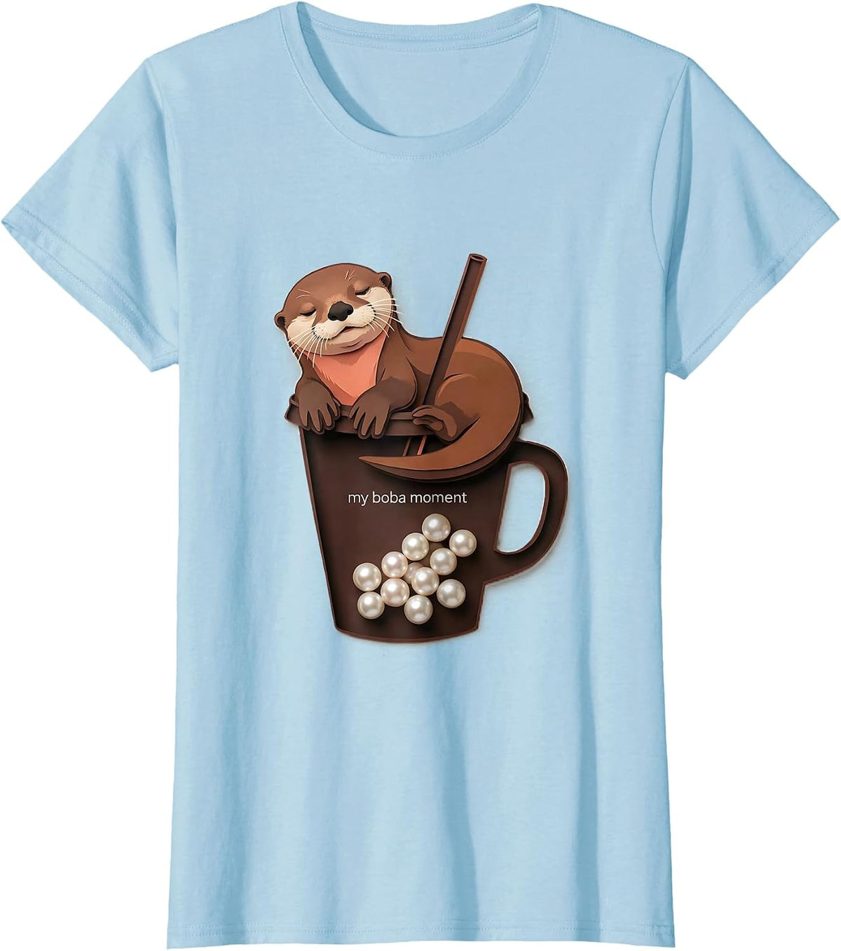 Women's my boba moment cute kawaii sleepy otter boba tea lover anime T-Shirt - Baby Blue