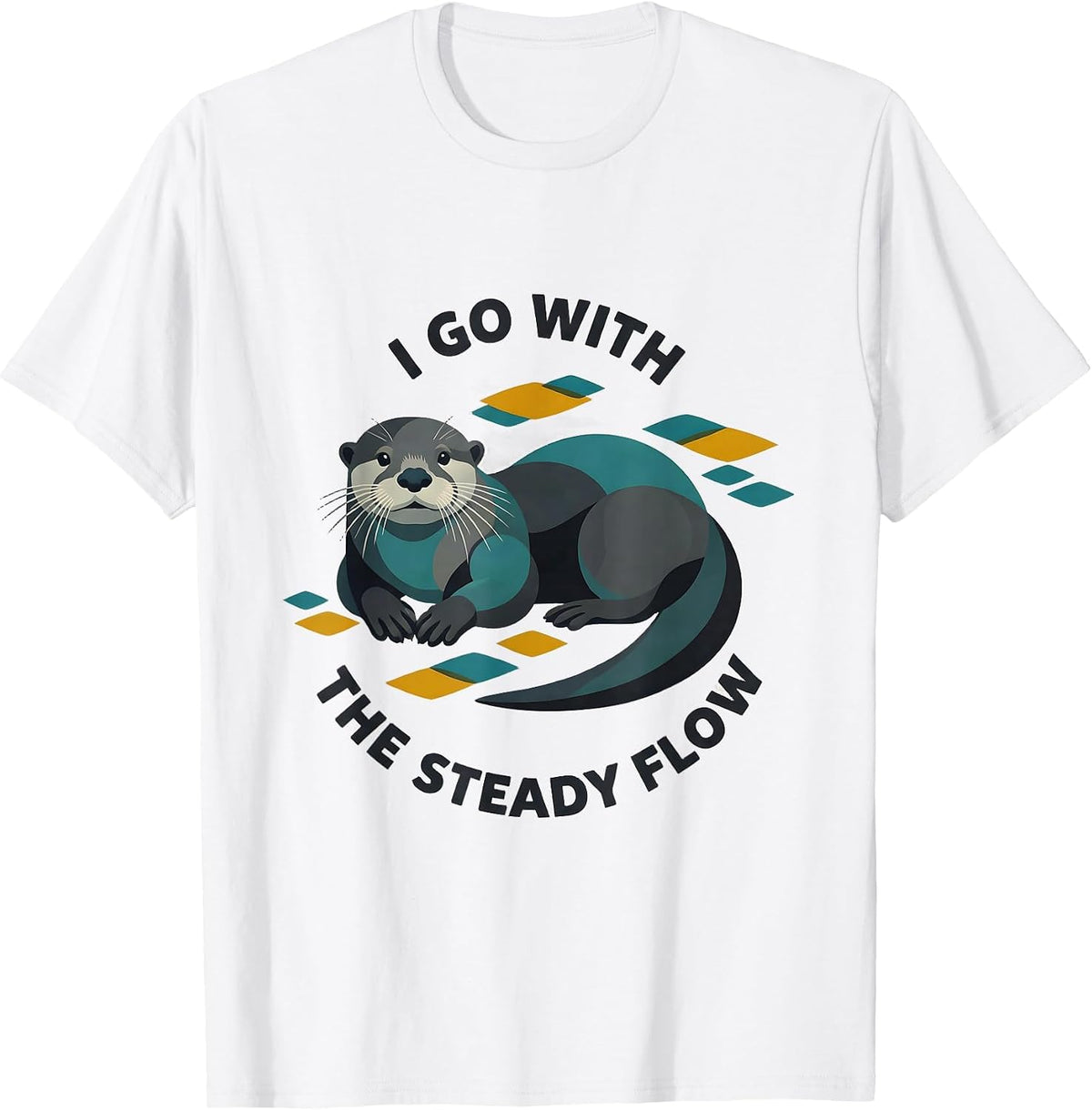 Men's I Go With The Steady Flow Midcentury Modern Otter Animal T-Shirt - White