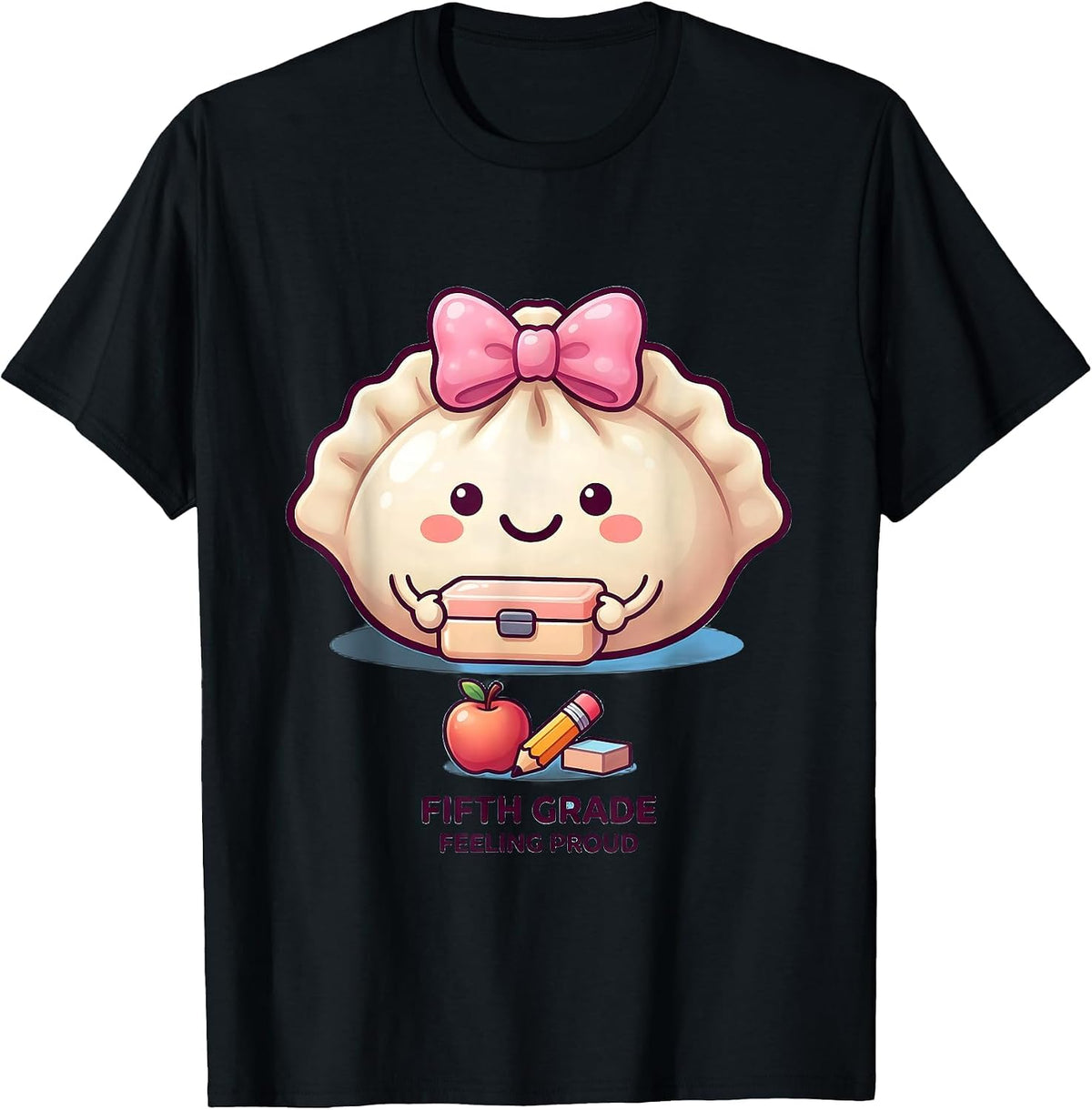 Men's Fifth Grade Feeling Proud Cute Dumpling Back to School Girl T-Shirt - Black