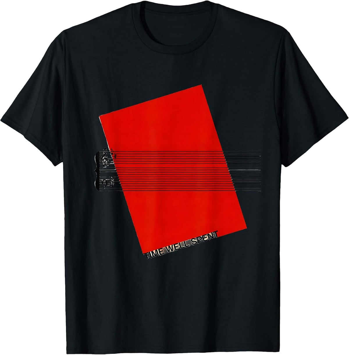 Men's Time Well Spent Minimalist Music Lover Gift Funny Musician T-Shirt - Black