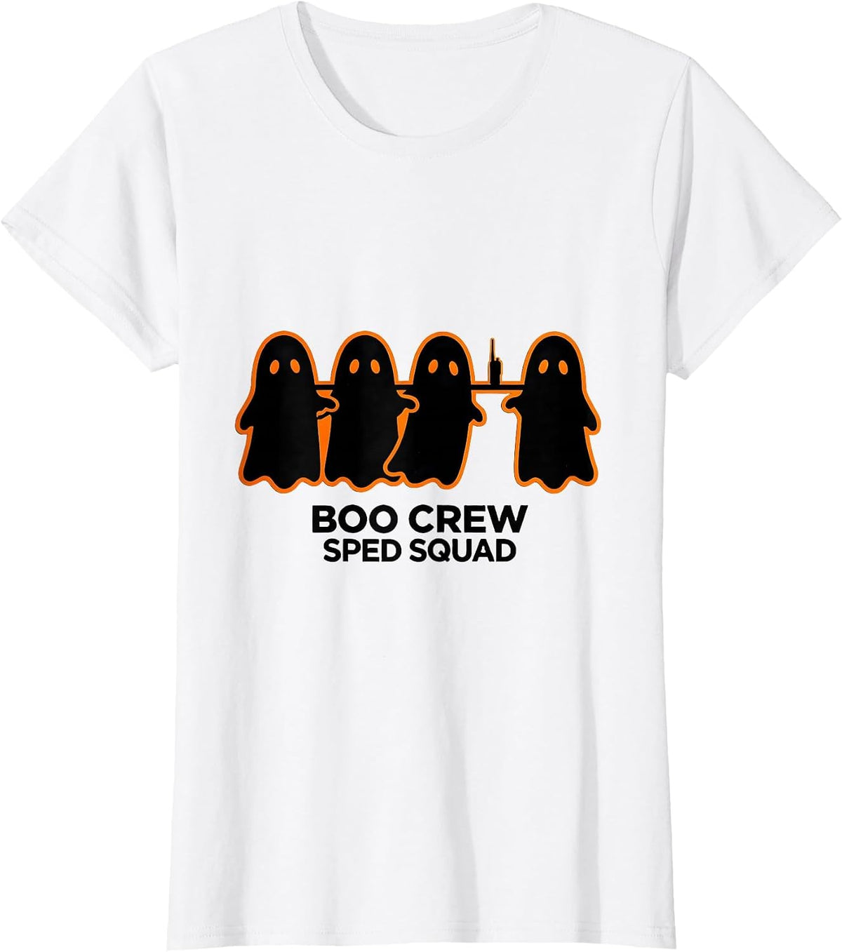 Women's Boo Crew SPED Squad Stencil Ghost Paraprofessional Halloween T-Shirt - White