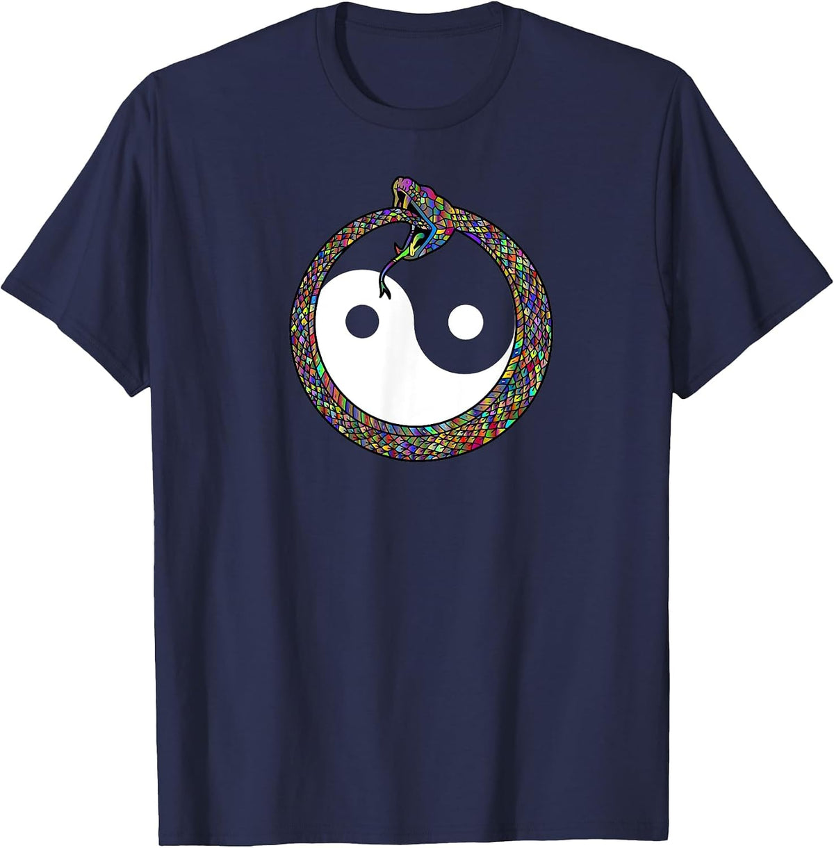 Ouroboros Yin Yang Rainbow Snake Feng Shui Ying Yang Taoism T-Shirt - Navy Blue