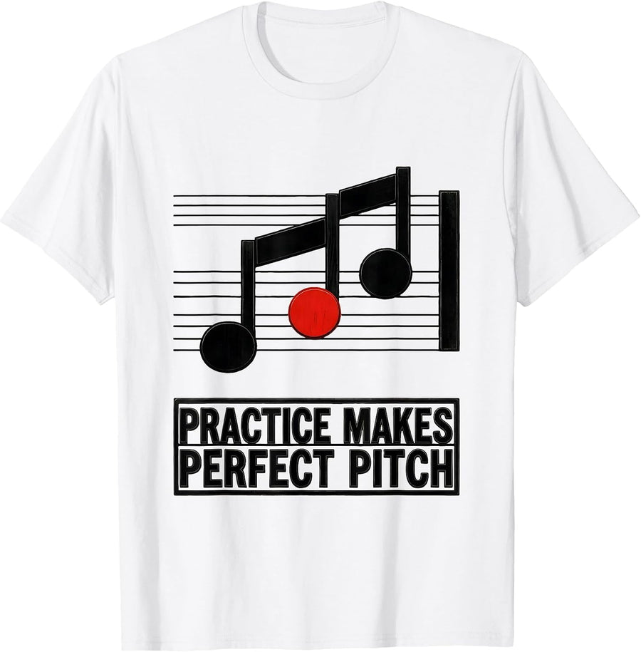 Men's Practice Makes Perfect Pitch Funny Music Lover Humor Pianist T-Shirt - White