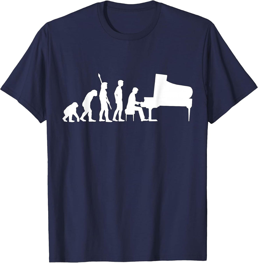 Funny Piano Player Pianist Musician Saying I Evolution T-Shirt - Navy Blue