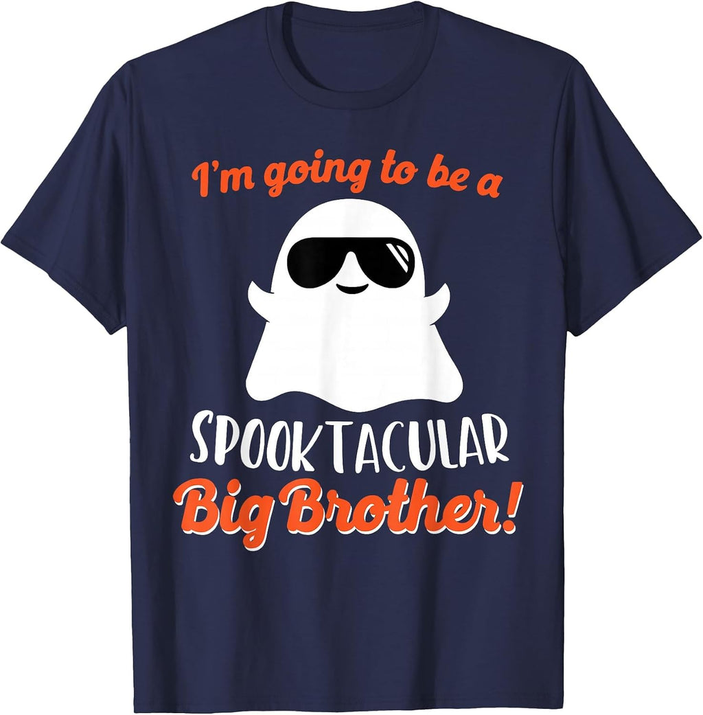 Big Brother Pregnancy Announcement Ghost Funny Boy Halloween T-Shirt - Navy Blue