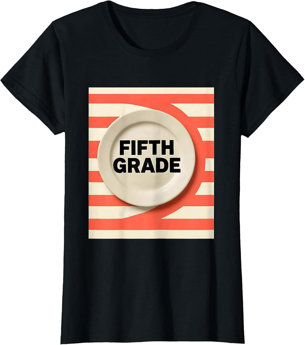 Fifth Grade Disrupted Stripe Back To School Girls T-Shirt - Black