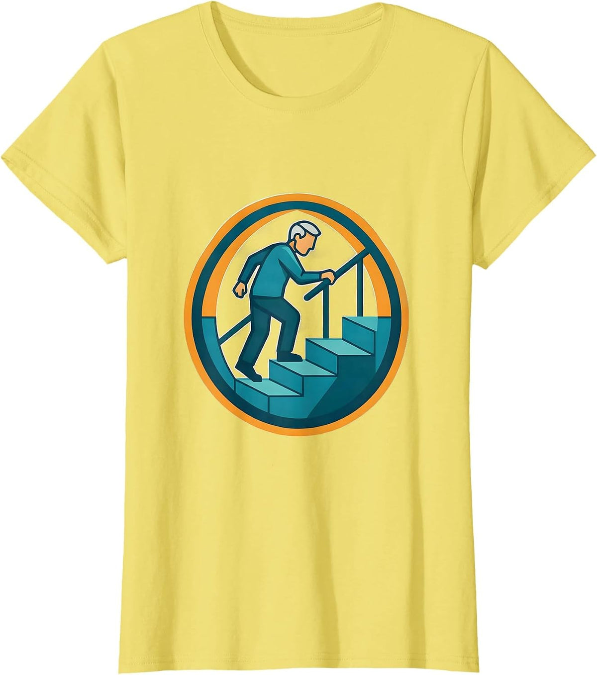 Elderly Balance on Staircase Fall Prevention Graphic T-Shirt - Lemon Yellow