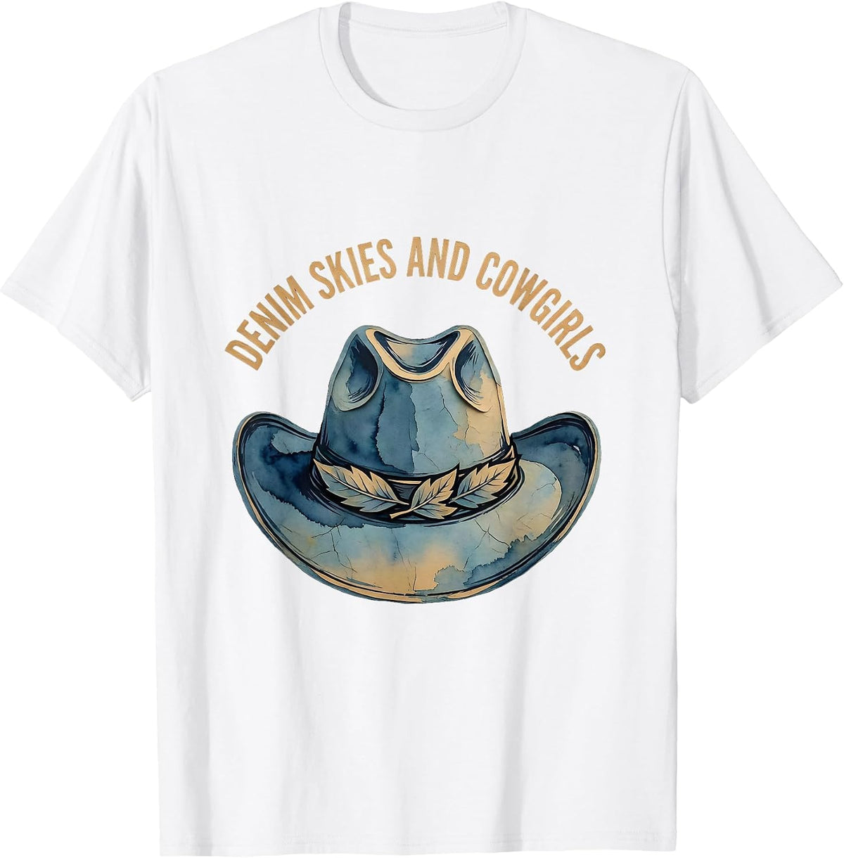 Men's Denim Skies and Cowgirls Western Graphic Design T-Shirt - White