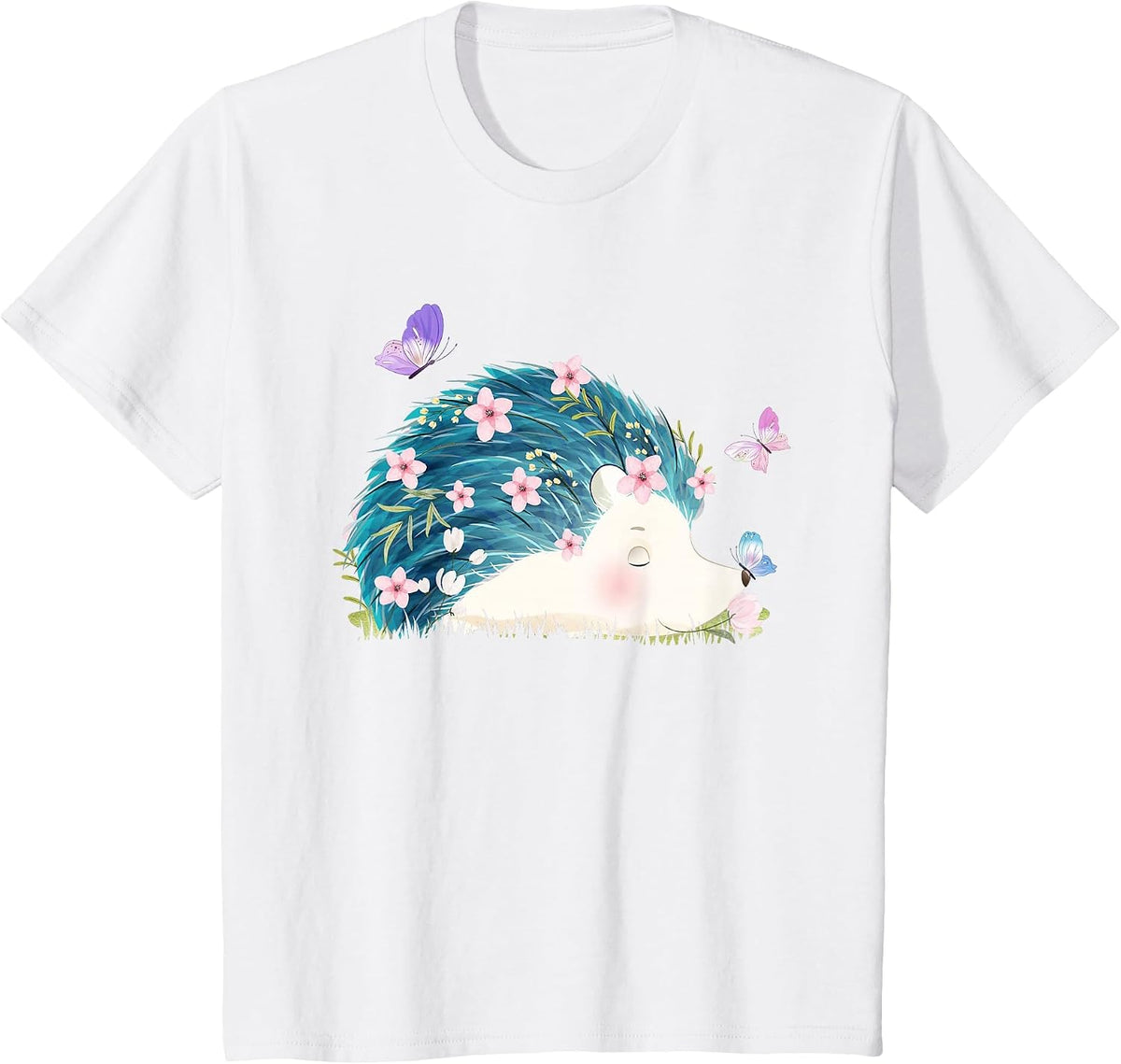 Hedgehog - Flowers Butterflies Nature Porcupine Lover T-Shirt - White