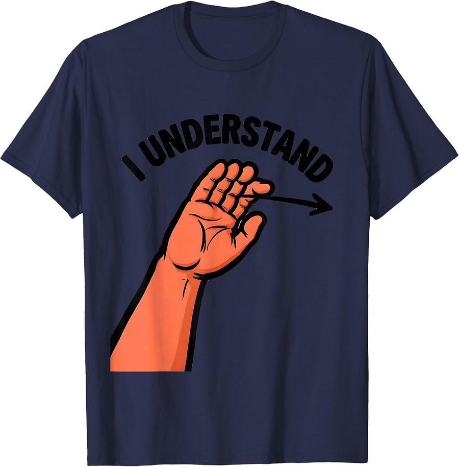 I Understand Cartoon ASL Sign Language Teacher Deaf T-Shirt - Navy Blue