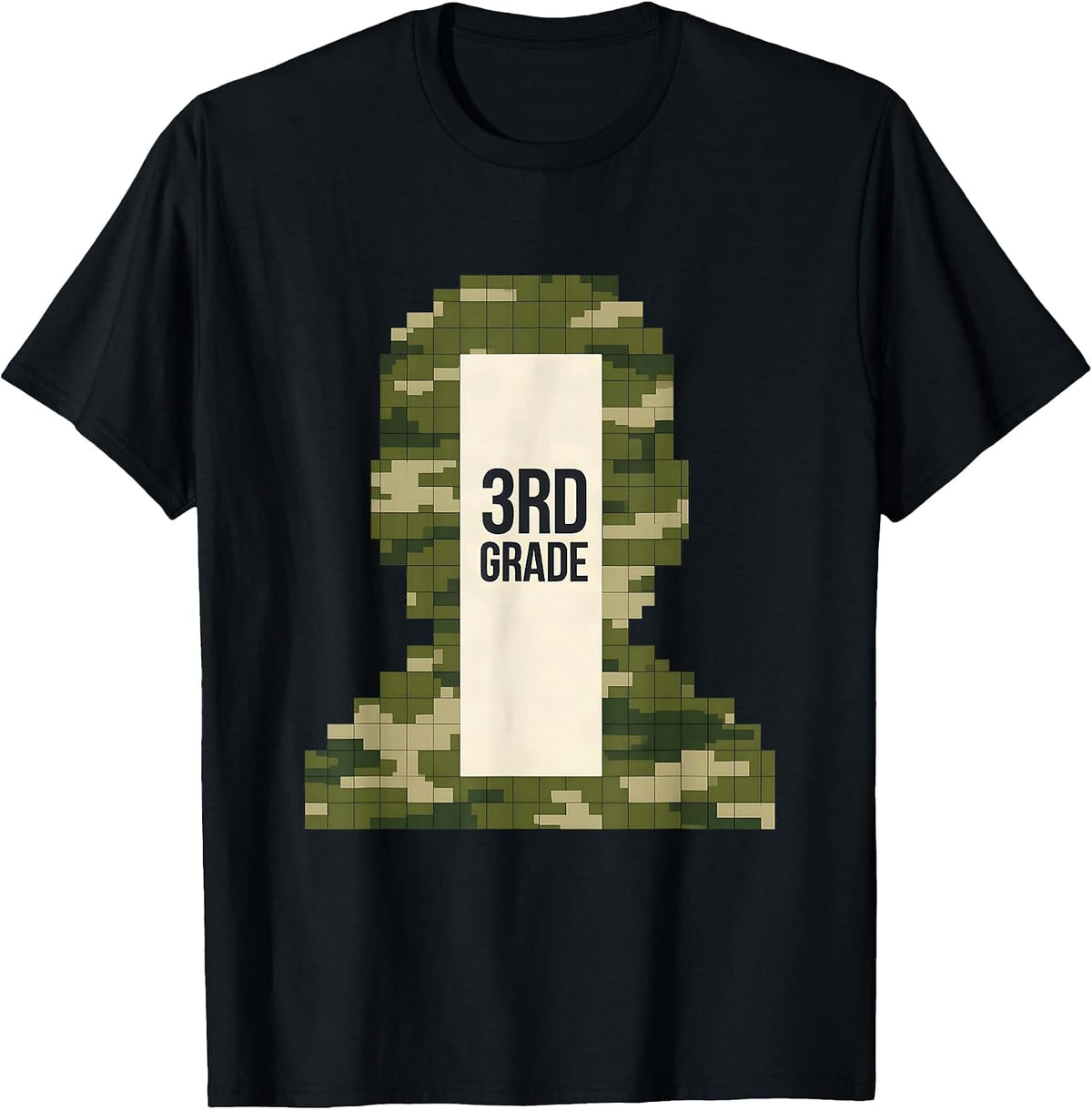 Men's 3rd Grade Pixel Art Camo Back To School Boys Teachers T-Shirt - Black