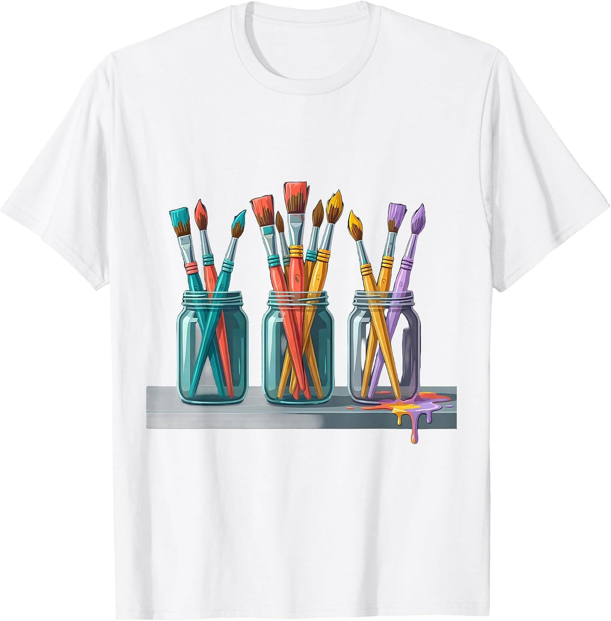 Men's Paint Jar Overflow Artist Humor Studio Wear T-Shirt - White