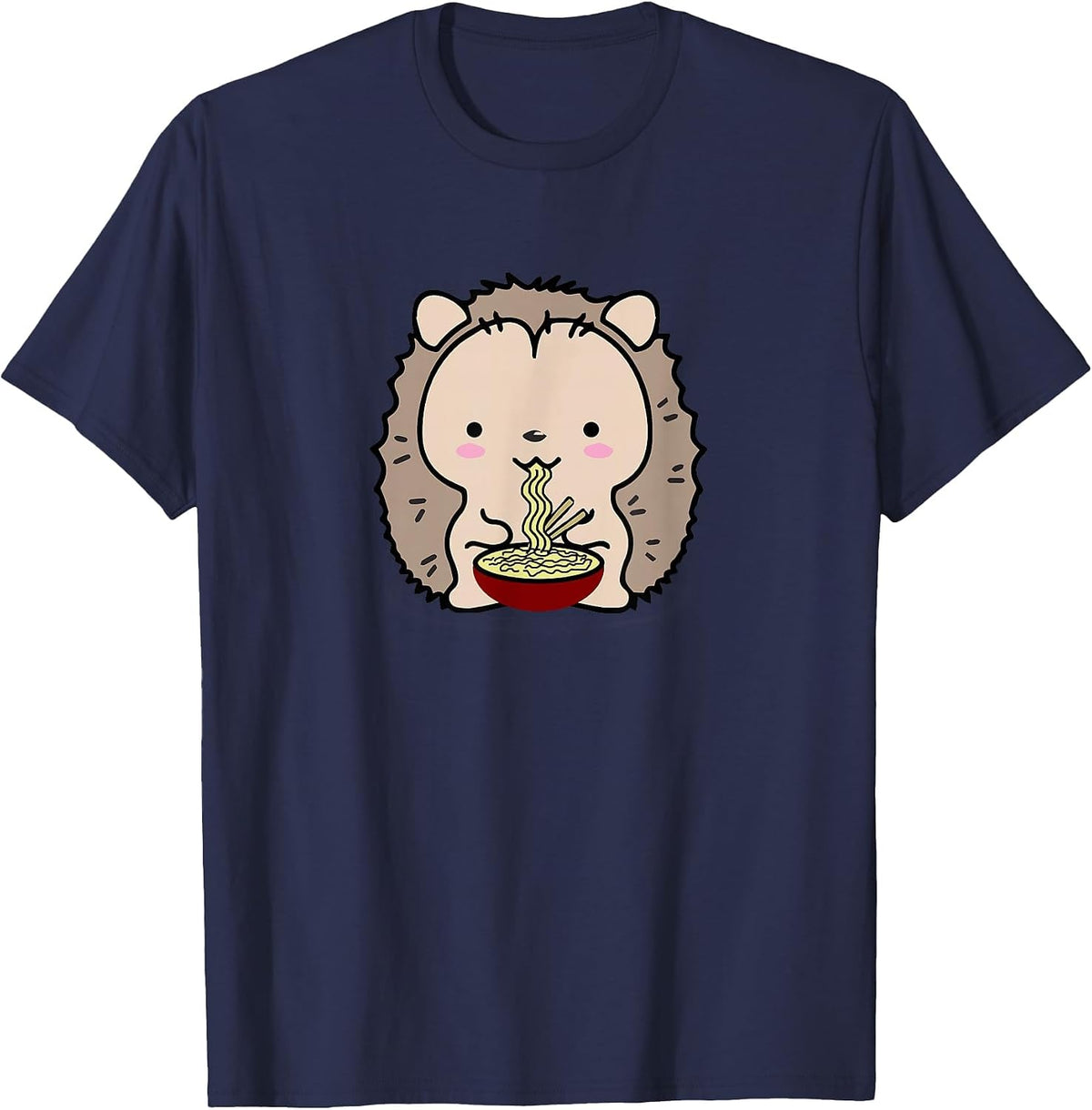 Hedgehog Eating Ramen Noodle Soup Cute Tee Shirt T-Shirt - Navy Blue