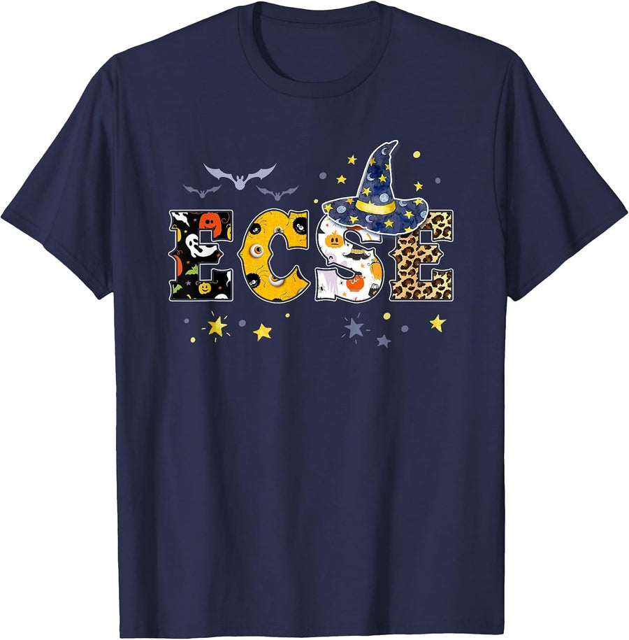 ECSE Witch Halloween Crew Early Childhood Teacher Matching T-Shirt - Navy Blue