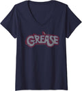 Women's Grease Classic Title Logo V-Neck T-Shirt - Navy Blue