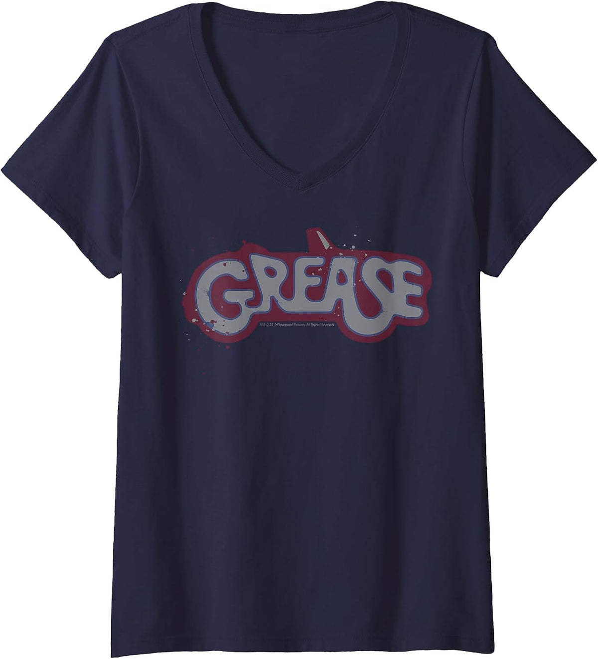 Women's Grease Classic Title Logo V-Neck T-Shirt - Navy Blue