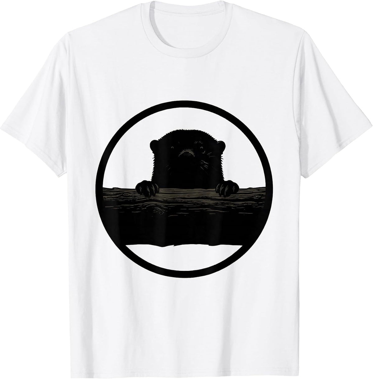 Men's Otter Peeking Over Mossy Riverbank Log T-Shirt - White