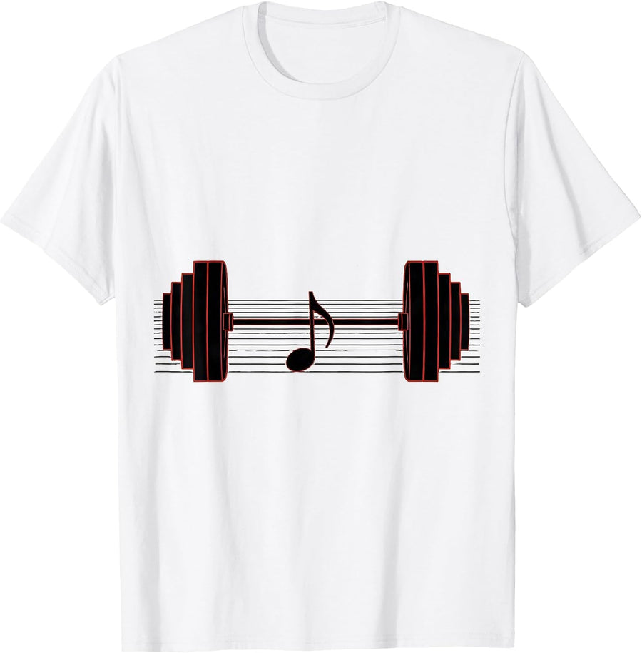 Men's Barbell Staff Lines Musician Humor Music Teacher Gift T-Shirt - White