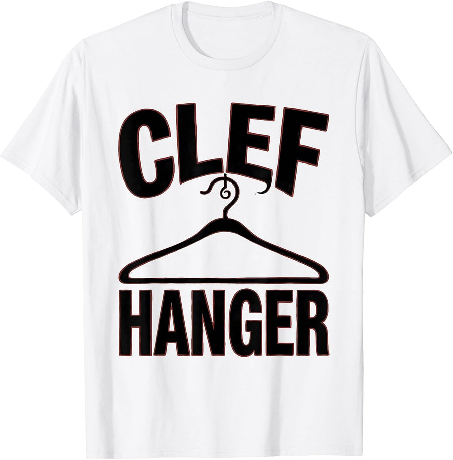 Men's Clef Hanger Minimalist Musician Gift Music Lover Humor T-Shirt - White