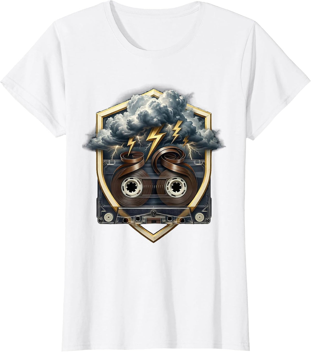 Cassette Storm Rock Music Unraveling Tape Design T-Shirt - White