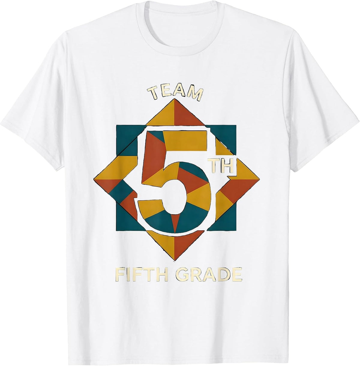 Men's Team Fifth Grade Quilt Block Patchwork Back To School T-Shirt - White