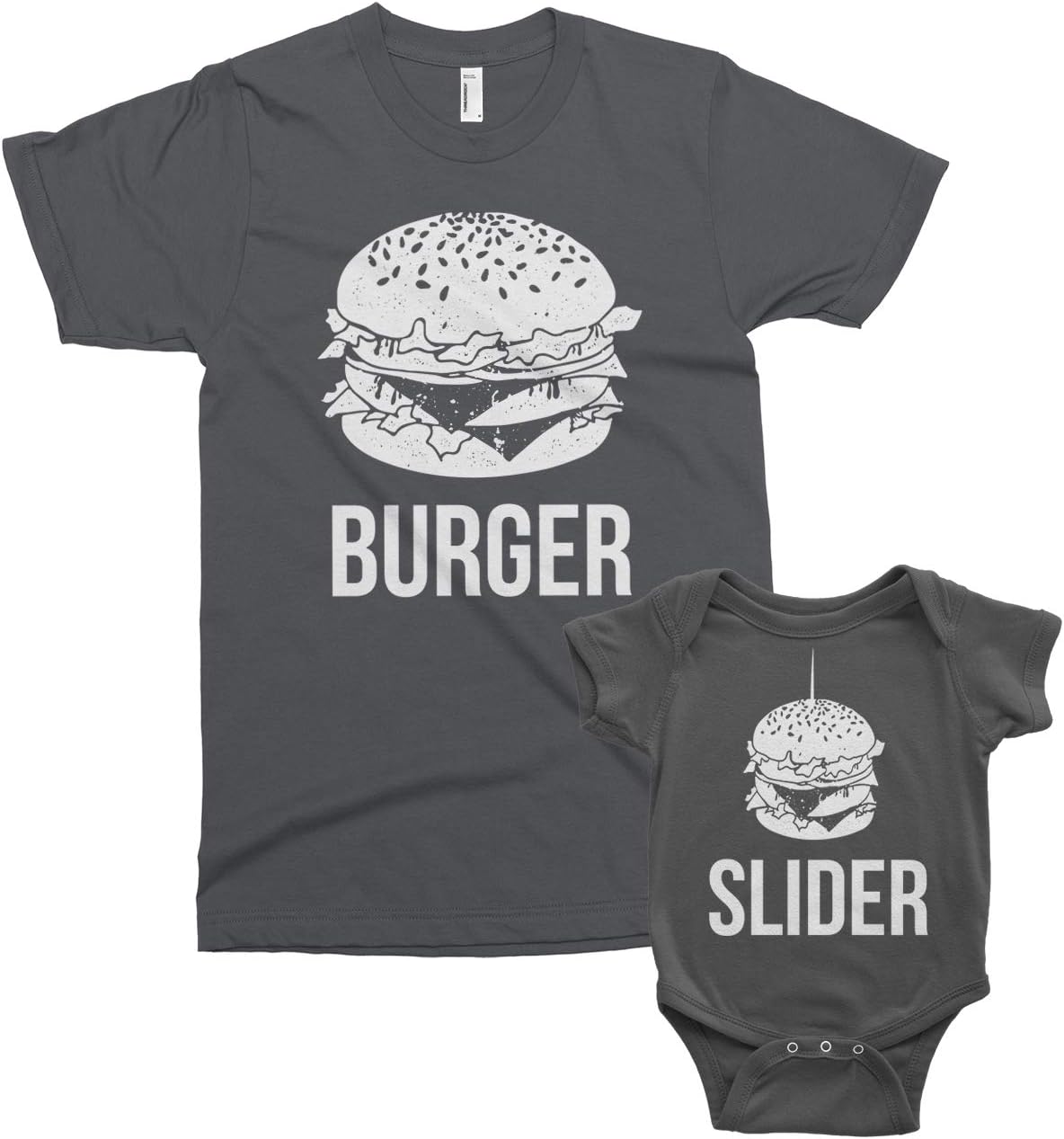Threadrock Burger & Slider Infant Bodysuit & Men's T-Shirt Matching Set - Slider | Infant Bodysuit | Charcoal
