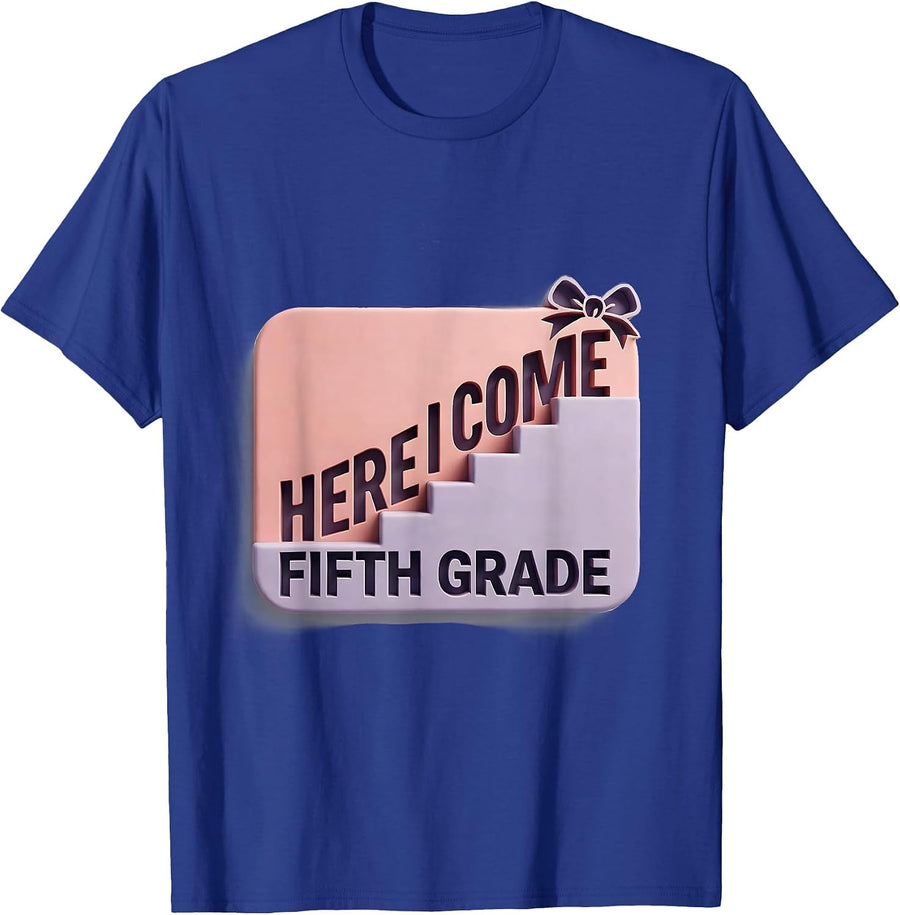 Fifth Grade Here I Come Coquette Back To School Girls Kids T-Shirt - Royal Blue